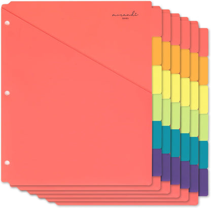 H4D 6-Tab Dividers for 3 Ring Binder, Plastic Dividers with Two Pockets, Letter Size, Pastel Colors, 1 Set