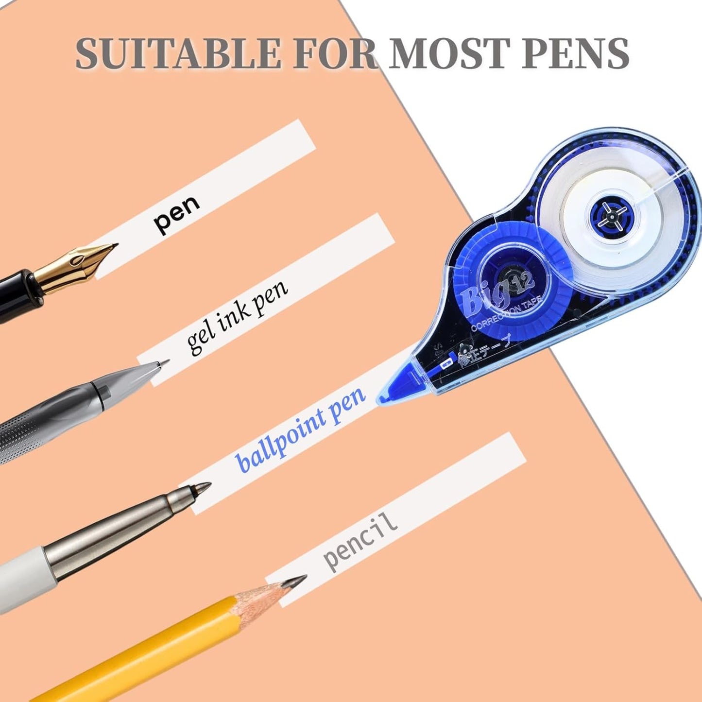39.37 ft Correction Tape, 6PCS, Fast, Clean, Easy-to-Use Correction Tape Bulk Office School Supplies, Blue, White