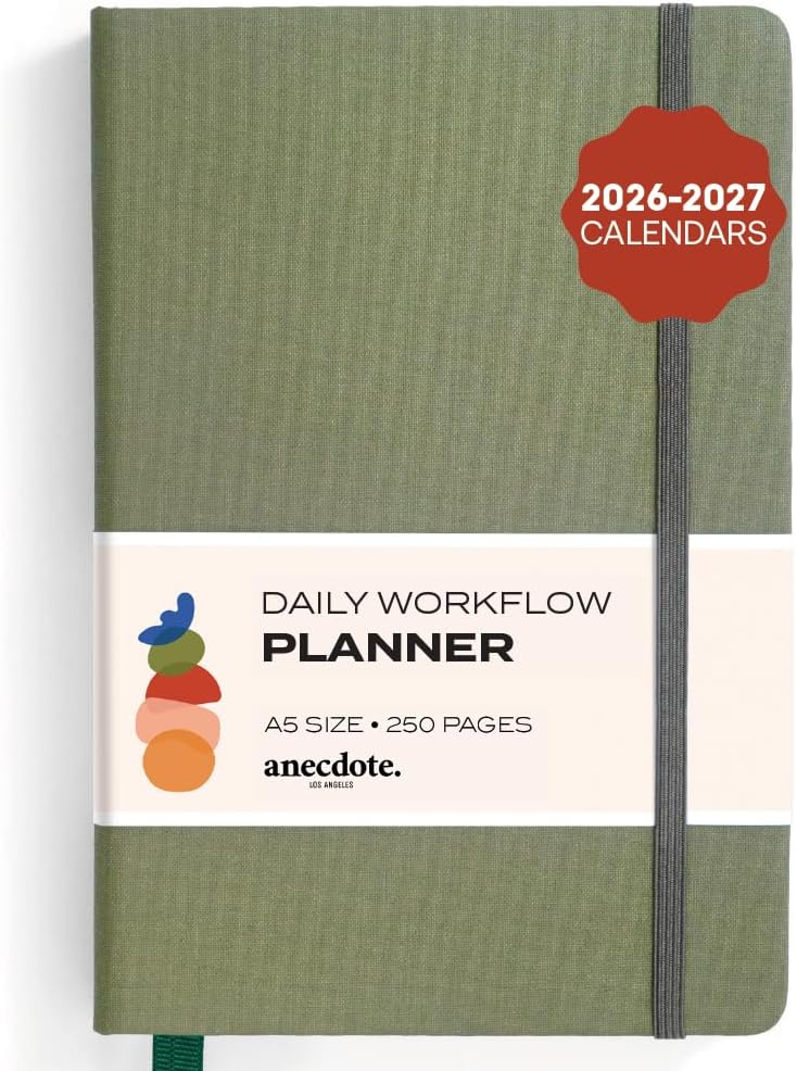 Anecdote Daily Planner w/ 2026-2027 Calendar | Start Anytime 26 Weeks Undated | 1 Page per Day | 8.5" x 5.2" | Hardcover To-Do List Organizer, Plan Your Success, Achieve Productivity Goals (Evergreen)