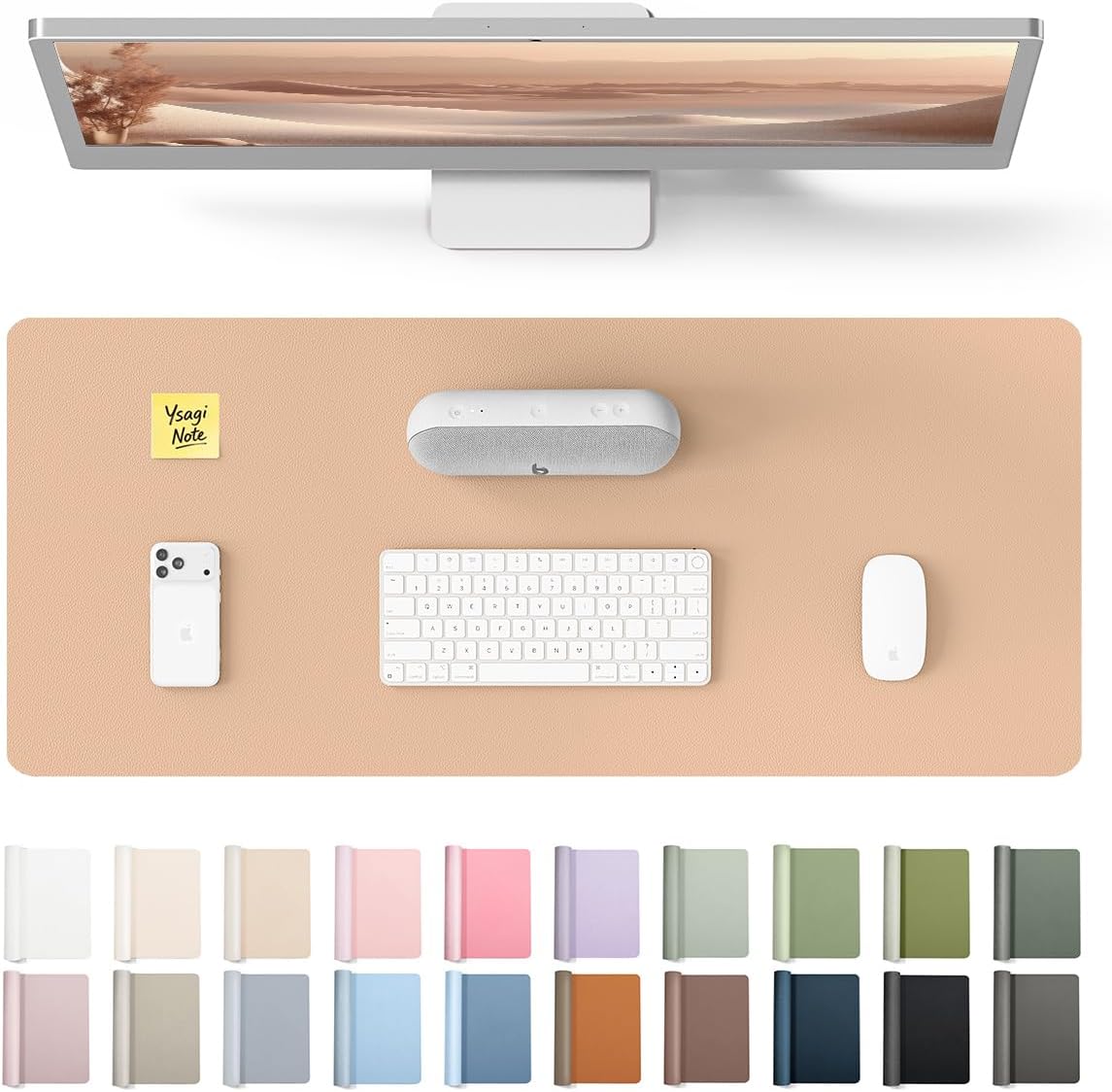 YSAGi Leather Desk Pad Protector, Large Mouse Pad, Non-Slip PU Leather Desk Blotter, Waterproof Writing Pad for Office and Home (31.5" x 15.8", Eggshell) - Colors B