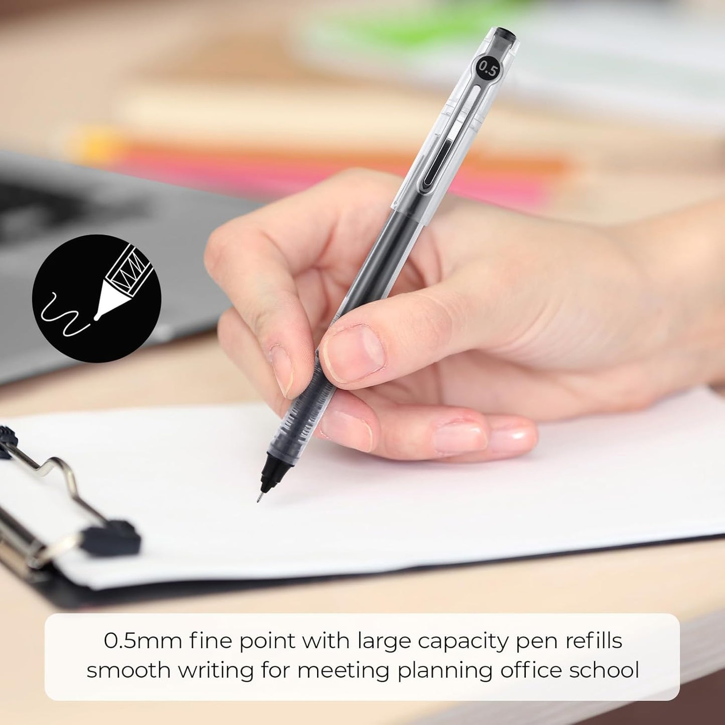 M&G Liquid Ink Rollerball Pens 12 Pcs, 0.5mm Black Ink Extra Fine Point Pens, Quick Drying Ink Fine Tip Roller Ball Pens with Plug-In Cover & Anti Slip Grip for Smooth Writing Office School Home Gift