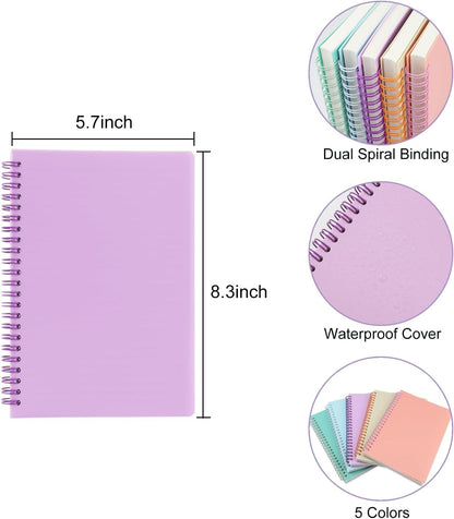 5 Pack Lined Spiral Journal Notebook for Women & Men, 8.3" x 5.7",80 Sheets/160 Pages College Ruled Notebook, A5 Plastic Hardcover Notebook for Office,School,Home