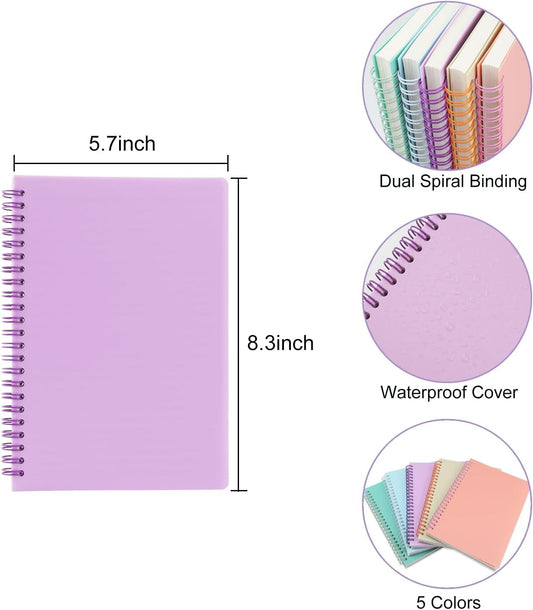 5 Pack Lined Spiral Journal Notebook for Women & Men, 8.3" x 5.7",80 Sheets/160 Pages College Ruled Notebook, A5 Plastic Hardcover Notebook for Office,School,Home
