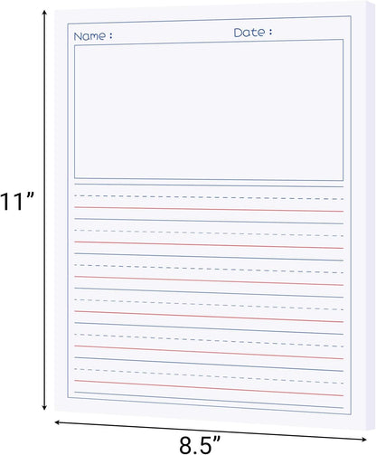 zmybcpack 2 Pack Write Beginner Paper for Kids, 8.5"x11" Story Writing Paper for Kids to Write Story, Primary Composition Notepad(100 Sheets Each, Double-Sided Printing)