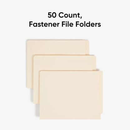 Smead Heavyweight End Tab Fastener File Folder, Shelf-Master® Reinforced Straight-Cut Tab, 2 Fasteners, Letter Size, Manila, 50 per Box (34215)