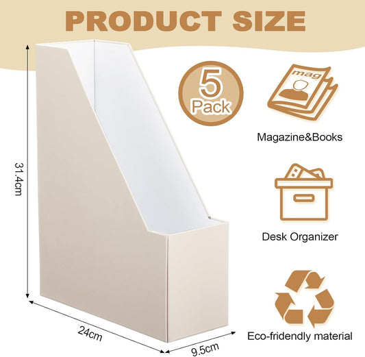 AmazingSpark 5 Pack Magazine File Holder Office Desk Storage Holder Set Vertical Desk Cardboard Organizer for Office Home Classroom Organize Your File Magazines Paperwork Books or Binders(Sage Green)
