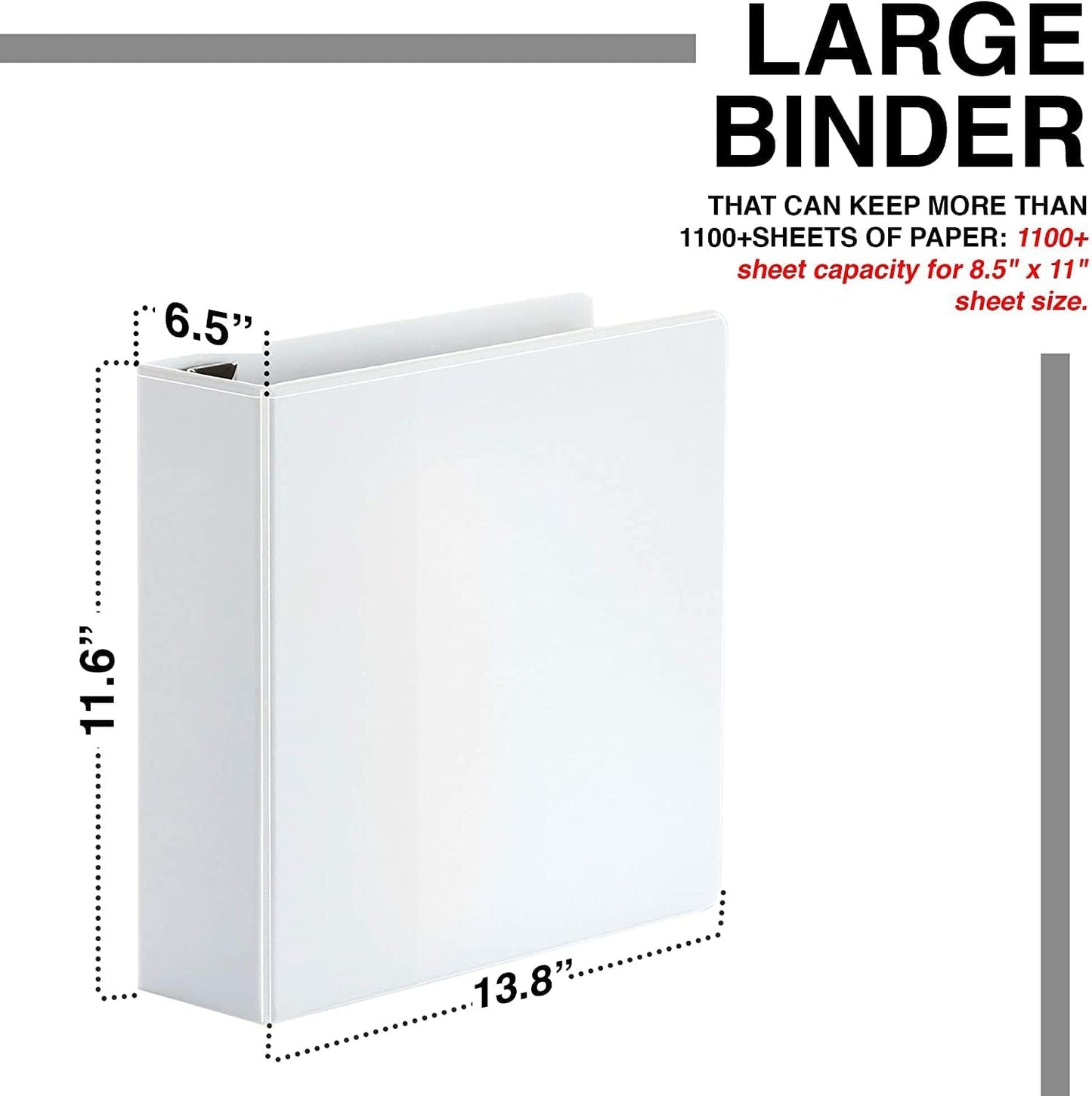 3 Ring Binder, Professional Angle D Ring Binder 5 Inch, Presentation Folder for Standard Pages 8.5 x 11 with Pockets, Crystal Clear View White (1 Pack)
