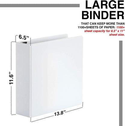 3 Ring Binder, Professional Angle D Ring Binder 5 Inch, Presentation Folder for Standard Pages 8.5 x 11 with Pockets, Crystal Clear View White (1 Pack)
