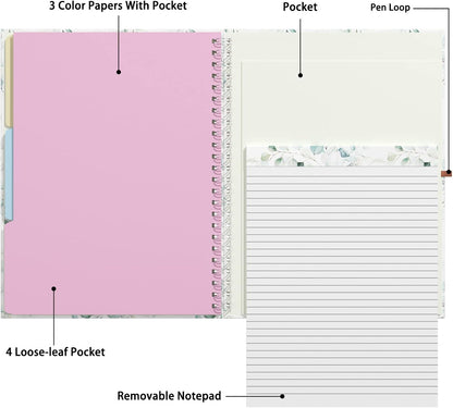 Rimilak Spiral Clipboards Folio with Refillable Lined Notepad, 14.5 x 9.8 In, Hardcover Cover with 5 Interior Pockets, Elastic Band and Pen Loop Series. Cute Stylish Clipfolio, Daisy Flower