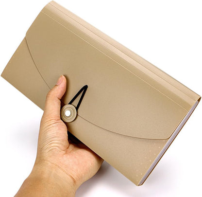 BTSKY 13 Pockets Expanding Check Bill File Folder-Hand-held Small Accordion File Folder Expandable Card Ticket Holder Plastic Business Document Organizer Wallet Case New Grey