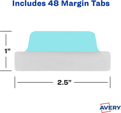 Avery Margin Ultra Tabs, 2.5" x 1", 2-Side Writable, Assorted Pastel Colors, 48 Repositionable Tabs (74867)