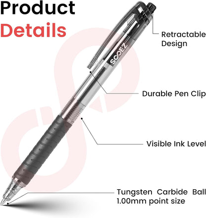 Sooez 40 Pack Bulk Pens Ballpoint, Smooth Writing Pens with Soft Grip, Retractable Black Ink Pens, Medium Point 1.0mm Pen for Journaling, Ballpoint Pen Office Supplies for Nurse, Server, Note Taking