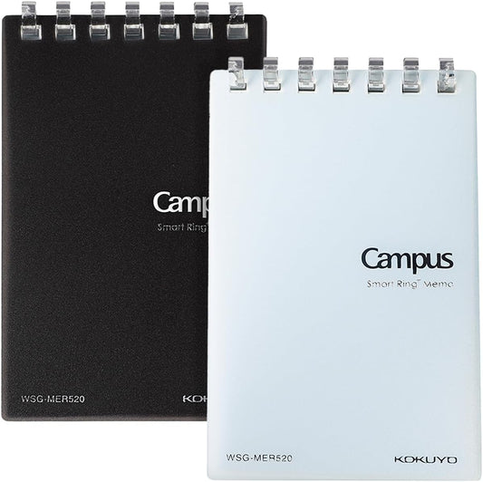 KOKUYO Small Notebooks, 2 Pack 3"x5" Pocket Refillable Spiral Notepads with 20 5x5 Graph Sheets Each and Card Pocket, Little Mini Notebook with PVC Cover to Stay Organized for Work or School, Black & Blue