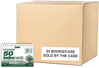 Roaring Spring Wirebound Spiral Bound Recycled Index Cards 3"x5", 50 Count, 100# White Paper, Narrow Ruled, Perforated, Blank on Back, Snag-proof (Pack of 1)