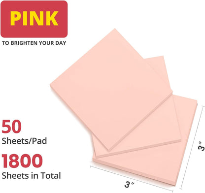 Sticky Notes, 36 Pads, 3x3 Inches Self-Stick Note Pads, Perfect for Office, Study, and Daily Life Organization - Bright