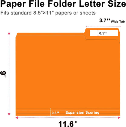 RAZCC File Folders, 100-Pack, 1/3 Cut, Letter Size, Yellow, Great for Organizing and Easy File Storage
