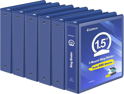 COMIX 3 Ring Binder 2 inch with Clear View Cover, 2" View Binder Holds 450 Sheets of US Letter Size Paper, 6 Pack (Green)