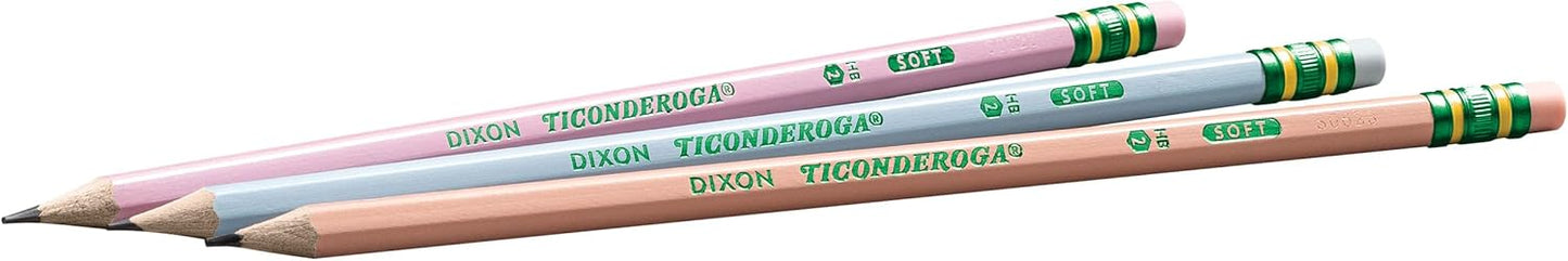 Ticonderoga Wooden Pencils, Pre-Sharpened, 2 HB Soft, Pastel Colors, 18 Count