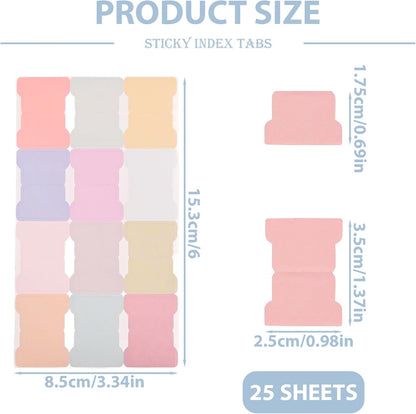 25 Sheets/300 Pieces Sticky Index Tabs Double Sided Post-it Flags Book Page Markers Tabs Self Adhesive Stickers Blank Monthly Tabs Writable Sticky Notes for Labeling (Morandi)