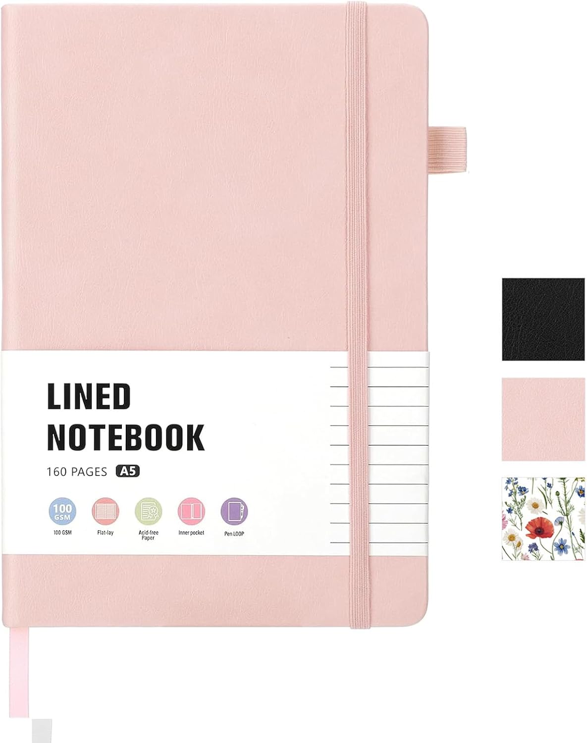 Thboxes 80 Sheets Lined Journal Notebook, 5.7" X 8.3" Hardcover Executive Notebook for Student Worker Women Men, Notepads Journals for Writing Travel & Organization, Nurses Week Gifts, Pink