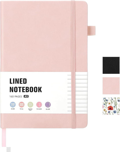 Thboxes 80 Sheets Lined Journal Notebook, 5.7" X 8.3" Hardcover Executive Notebook for Student Worker Women Men, Notepads Journals for Writing Travel & Organization, Nurses Week Gifts, Pink