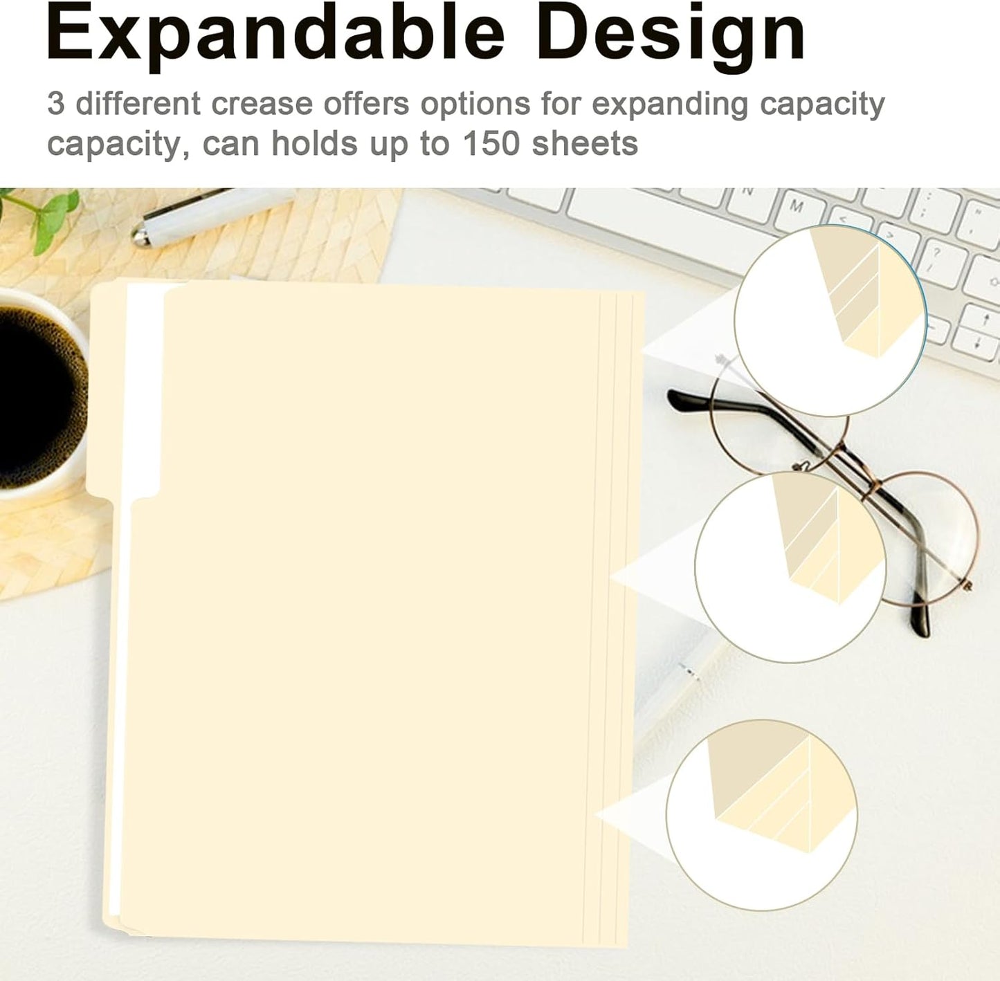 RAZCC File Folders, 100-Pack, 1/3 Cut, Letter Size, Yellow, Great for Organizing and Easy File Storage