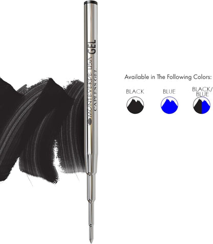 Monteverde USA Capless Gel Refills to Fit Montblanc Ballpoint Pens, Medium Point, Black Ink, 2-Pack – Professional and Reliable Writing Solution