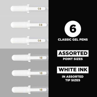 SAKURA Gelly Roll Classic Gel Pens, Opaque White Ink, Ass't Tips 05/08/10, 6 PK 57461