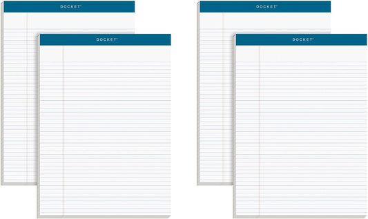 TOPS Docket Writing Pads, 8-1/2" x 11-3/4", Narrow Rule, White Paper, 100 Sheets, 4 Pack (99612)