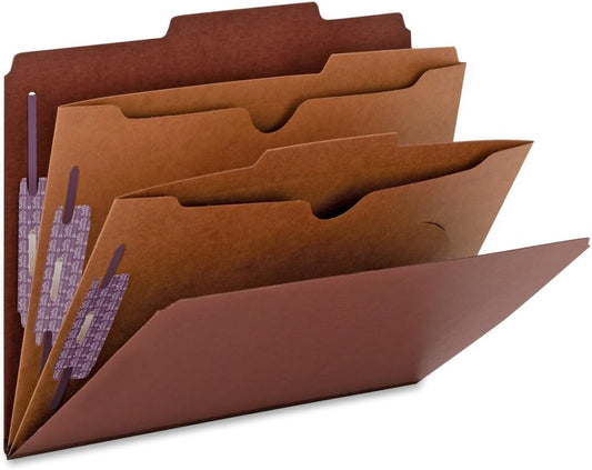 Smead 14079 14079 Red Pressboard Classification Folders with Pocket-Style Dividers and SafeSHIELD Fasteners