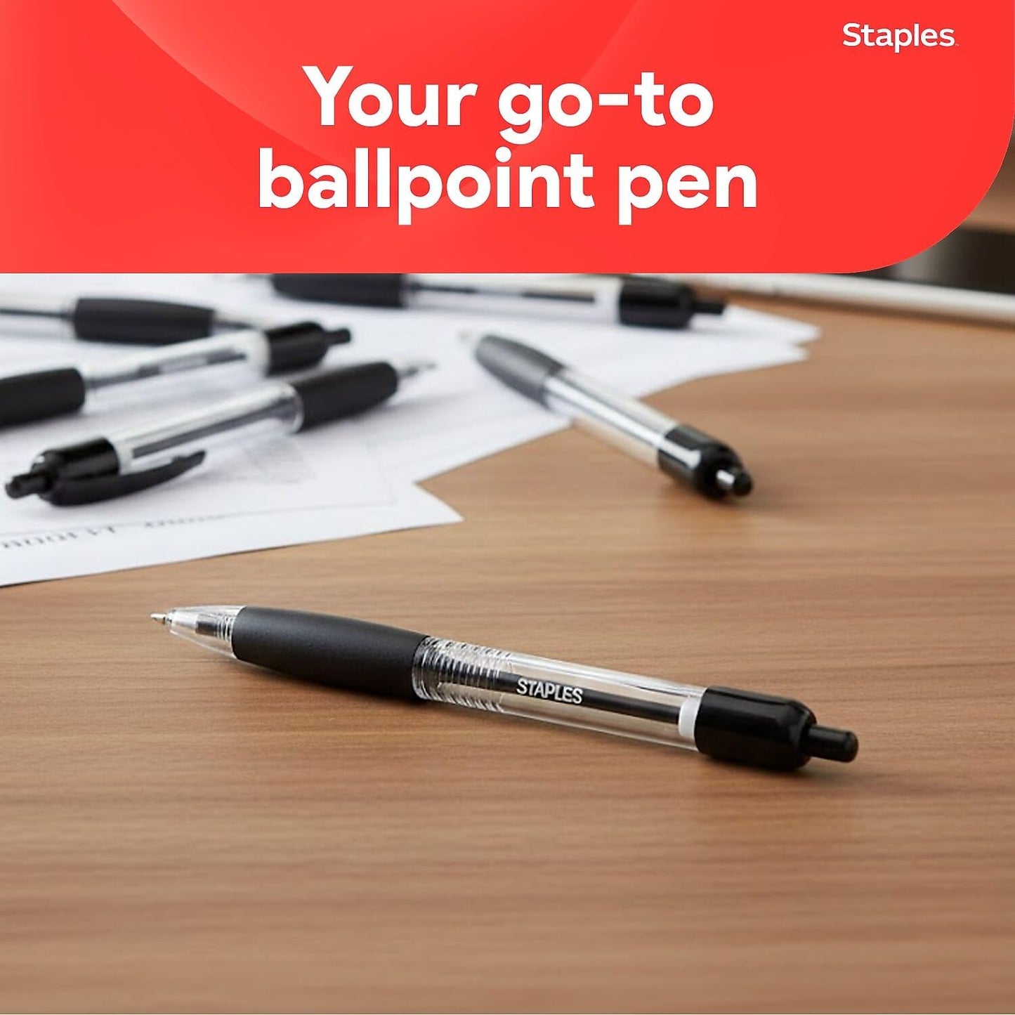 STAPLES Retractable Ballpoint Pens, Fine Point, Black Ink, 12 Pack – Smooth, Reliable Writing Pens for Office & School Use