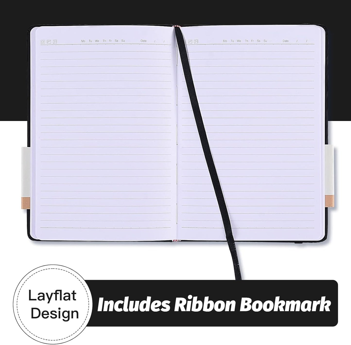 SUIN Hardcover-Journal-Notebooks, A5 Lined Journals Notebook for Writing 200 Pages, 8.2 x 5.5 inch, Classic Ruled Notebooks for Work/Travel/College (Black- 1 Pack)