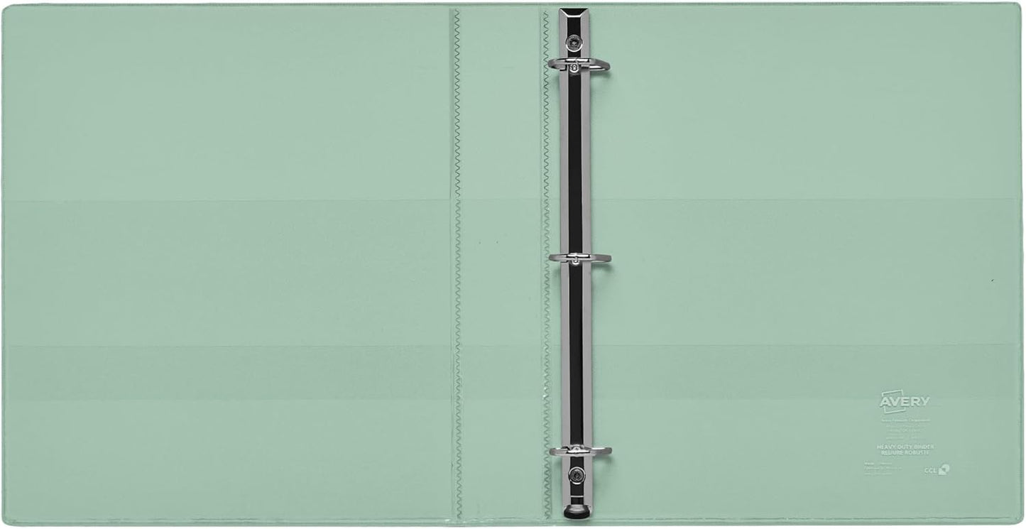 Avery Heavy-Duty View 3 Ring Binder, 1.5 Inch One Touch Slant Rings, 375-Sheet Capacity, DuraHinge, 2.1 Inch Wide Spine, Customizable Clear Cover and Spine, 1 Pastel Sage Green Binder (79819)