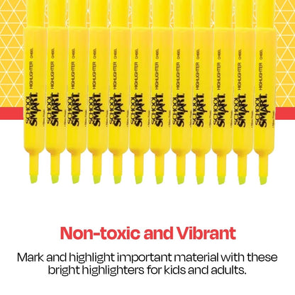 School Smart Tank Style Highlighters, Chisel Tip, Yellow, Pack of 12