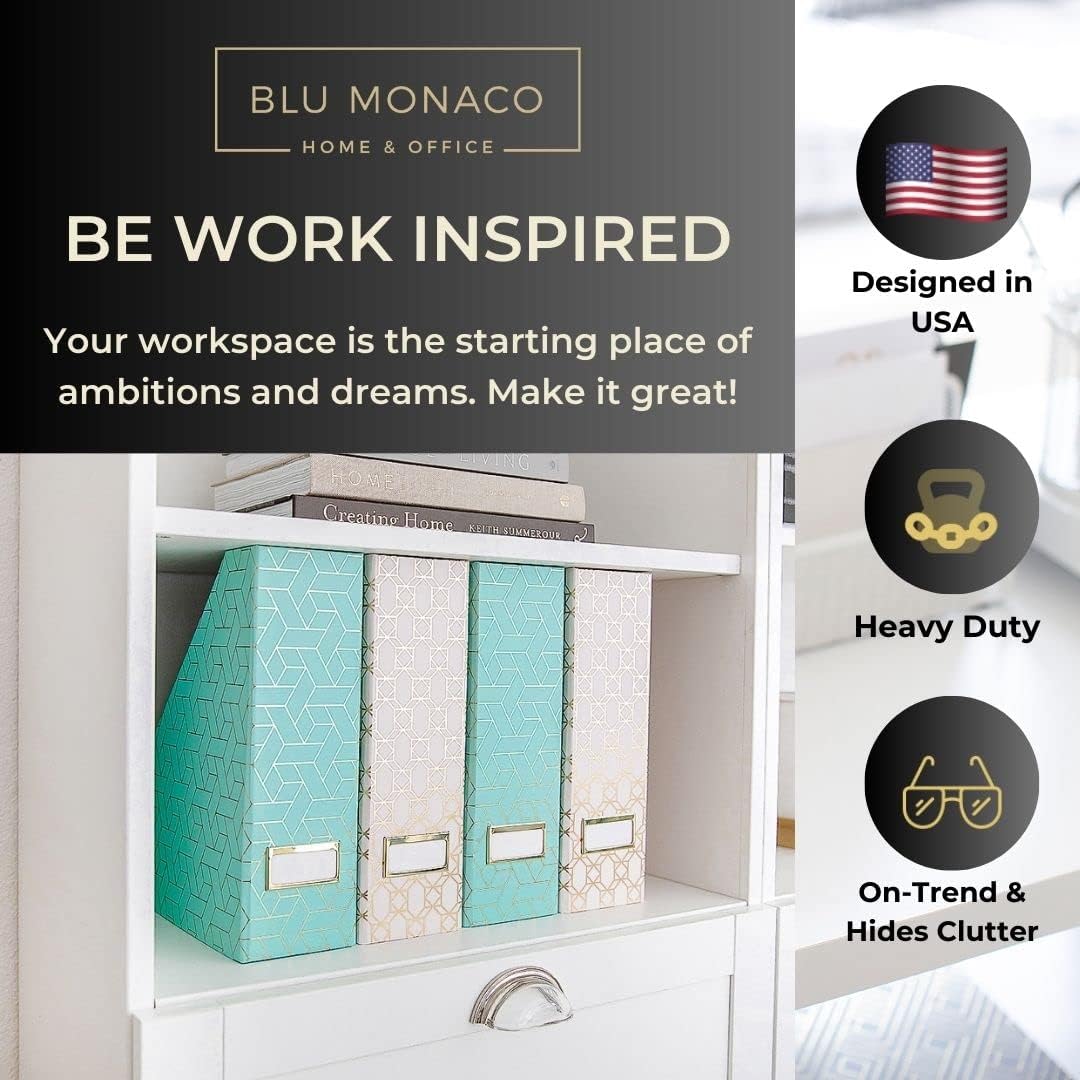 BLU MONACO | Cardboard Magazine File Holder Set of 4 | Vertical Magazine File Holder for Desk and Shelves | Standing File Holder for Classroom School Paper Storage