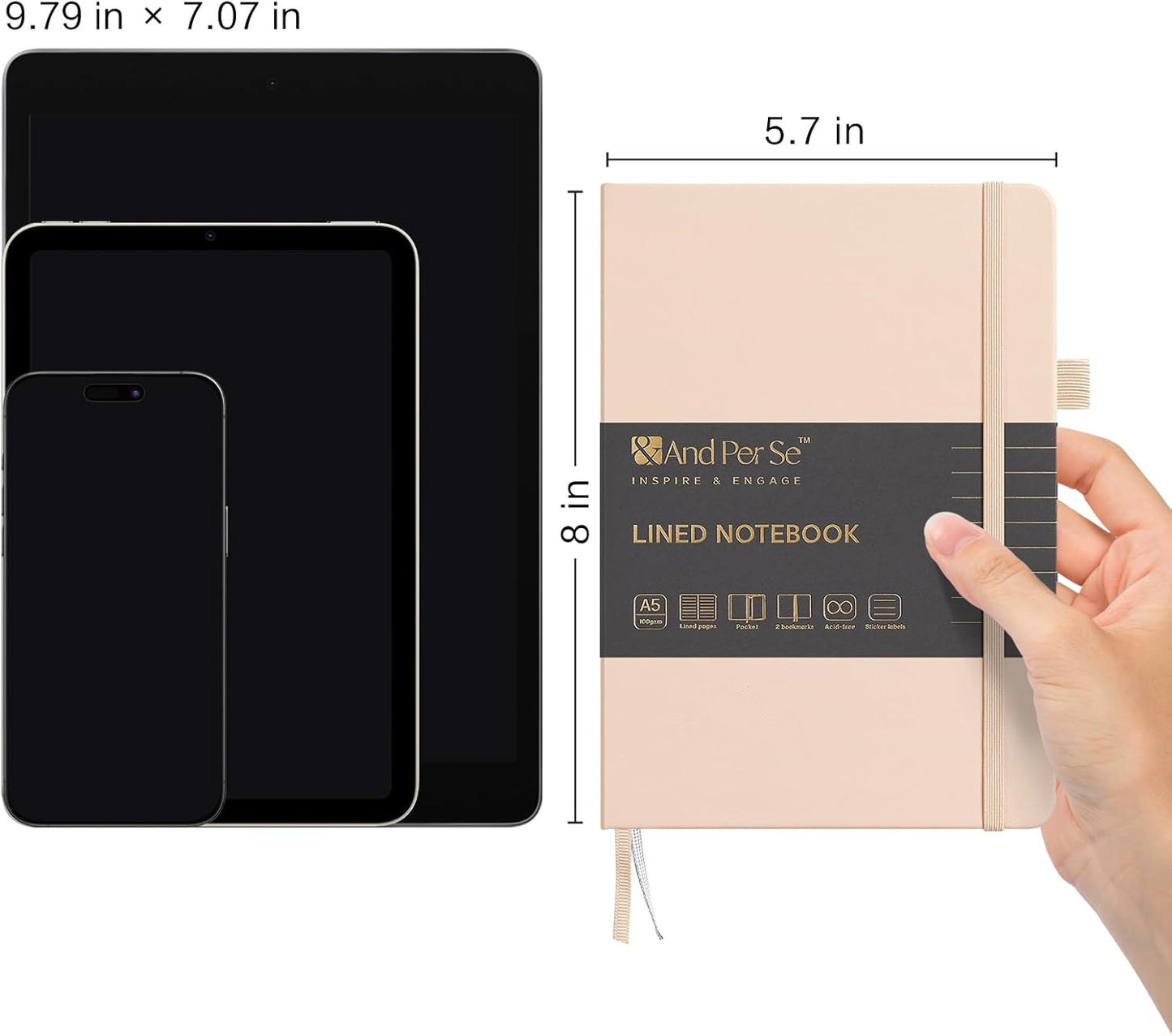 &And Per Se Lined Journal Notebook, 160 Pages, A5 5.7 x 8 inches College Ruled Thick Paper Notebook Journals for Writing, Hardcover Notebooks for Women Men Office School (1 Pack, Green) - Colors A