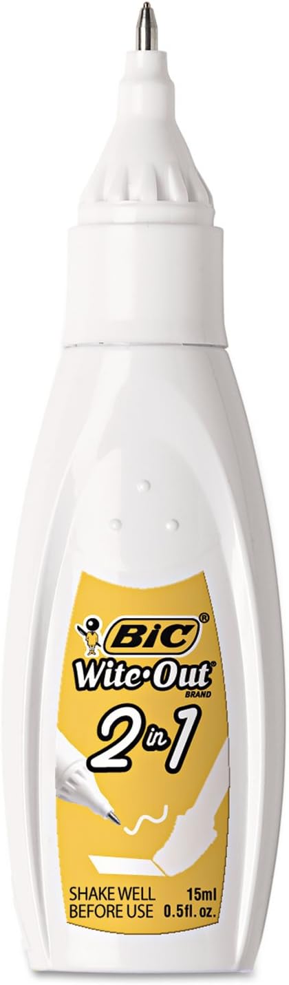 BIC WOPFP11 Wite-Out 2-in-1 Correction Fluid, 15 ml Bottle, White