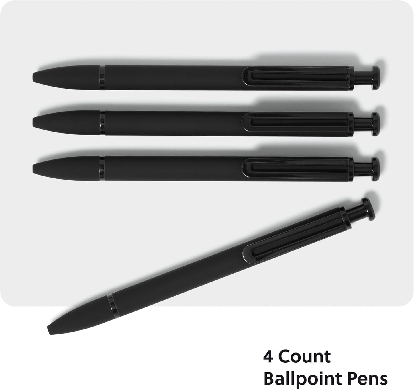 U Brands Midnight Monterey Ballpoint Pens, 4 Count, Black Soft Touch, Painted Black Details, Bold (1.0 mm) Point, Black Ink