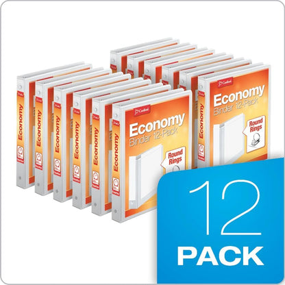 Cardinal Economy 3-Ring Binders, 3", Round Rings, Holds 625 Sheets, ClearVue Presentation View, Non-Stick, White, Carton of 12 (90651)