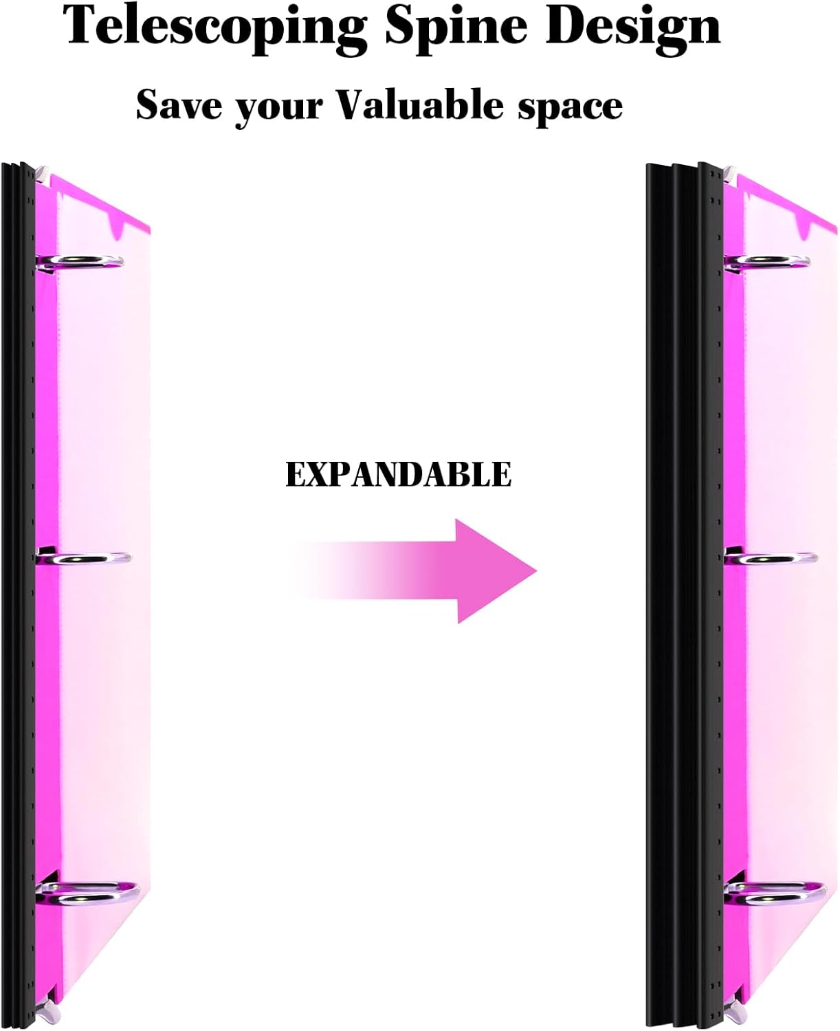 INFUN 1 Inch Telescoping 3 Ring Binder - 6PCS, Flexible Round Binder with Customizable Front Cover and Clear Catalog Pocket, 1Inch Rings, 225 Sheet Capacity-White