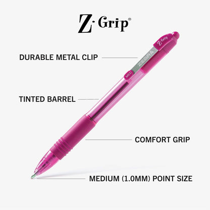 Zebra Pen Z-Grip Retractable Ballpoint Pen, Smooth-Flowing Black Ink, 1.0mm Medium Point, School & Office Supplies, Ideal for Note-Taking, Journal and Planner Use, 18-Pack (22218)