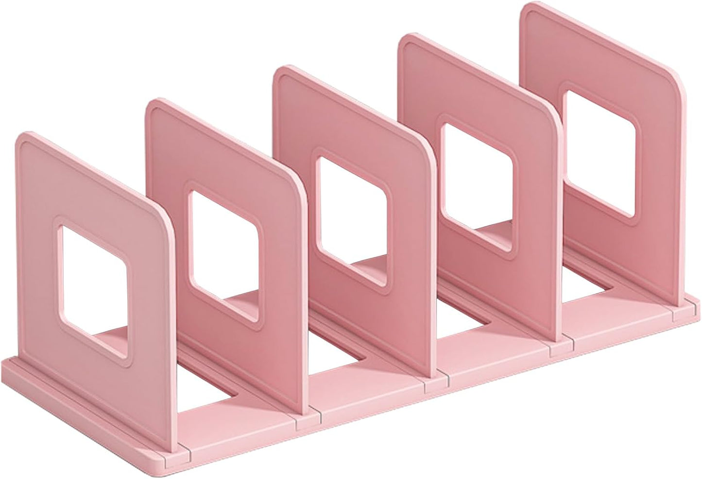 SAYEEC Desk File Sorter Vertical Desktop File Folder Organizer 4 Section Plastic Book Holder Adjustable Shelf Dividers Closet Purse Handbag Mail Binder Organizer Magazine Rack Stand Bookshelf (Pink)