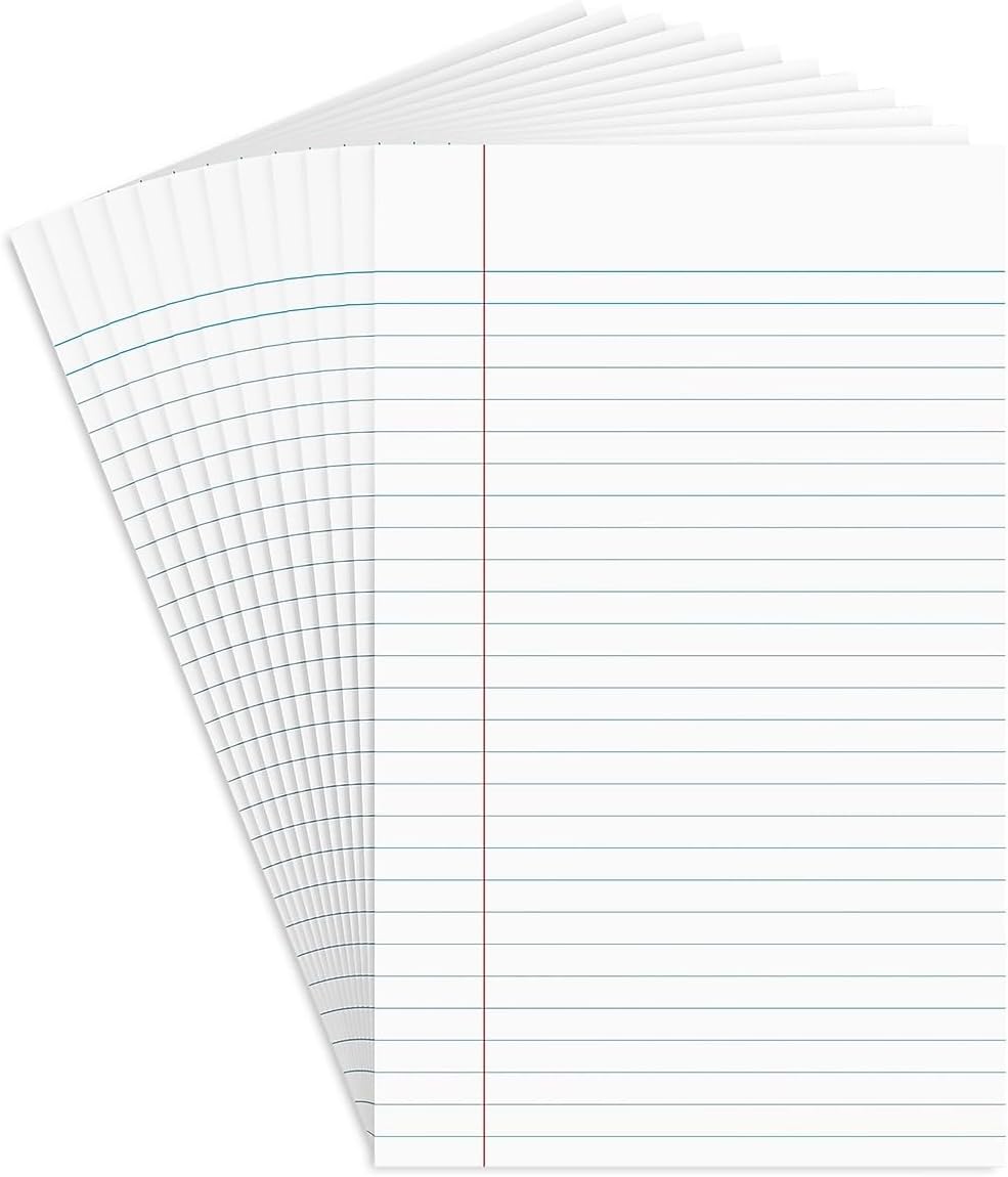 STAPLES Notepads, 8.5” x 11”, Narrow Ruled, White, 50 Sheets/Pad, 12‑Pack