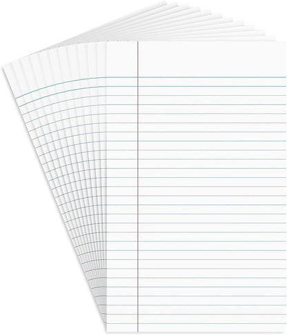 STAPLES Notepads, 8.5” x 11”, Narrow Ruled, White, 50 Sheets/Pad, 12‑Pack