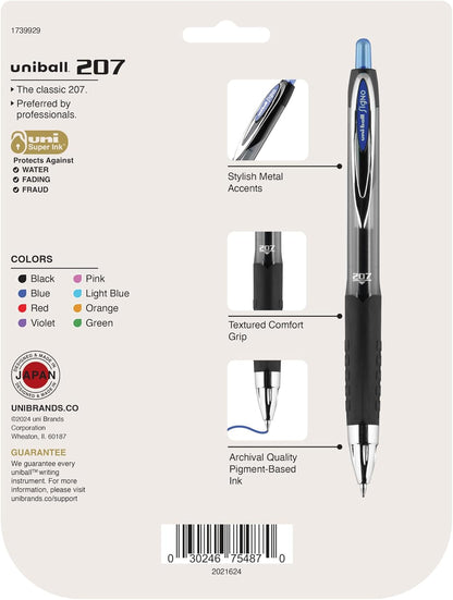 uniball 207 Plus+ Retractable Gel Pens, Medium Point (0.7mm), Black, 4 Pack