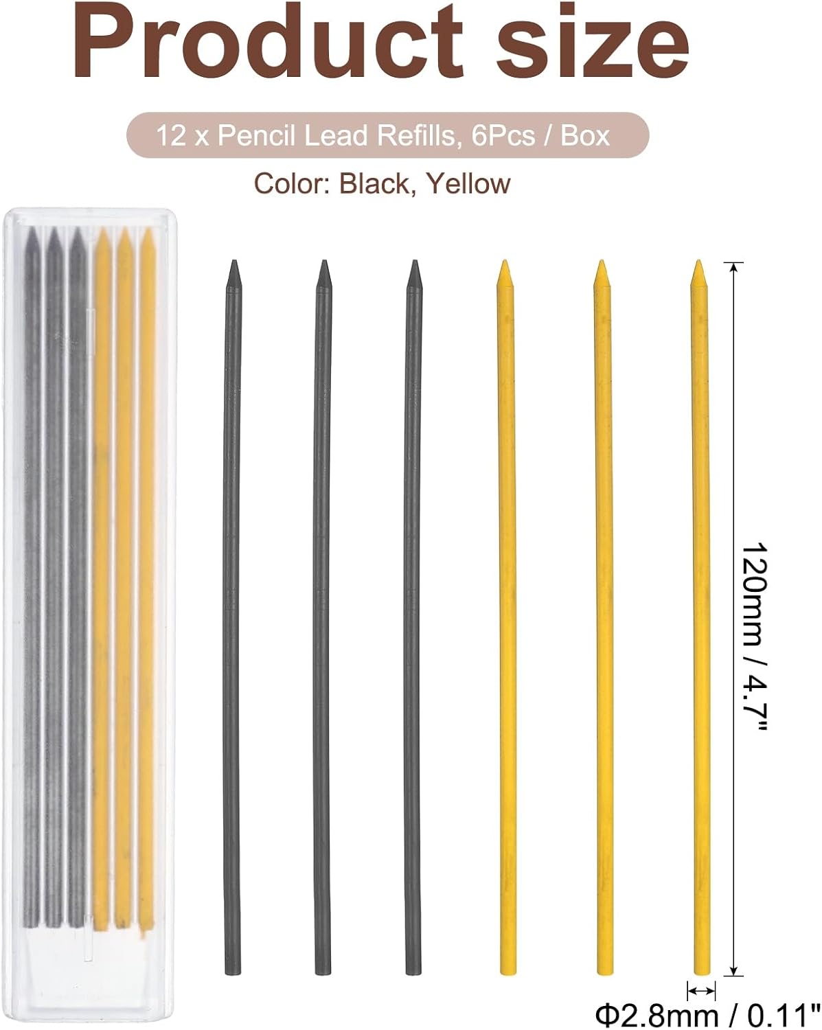 PATIKIL 12Pcs 2.8mm Carpenter Pencil Lead Refills, Solid Dry Pencil Refills Break Resistant Lead Refill for Mechanical Carpenter Construction Pencils Art Drafting, Multicolor