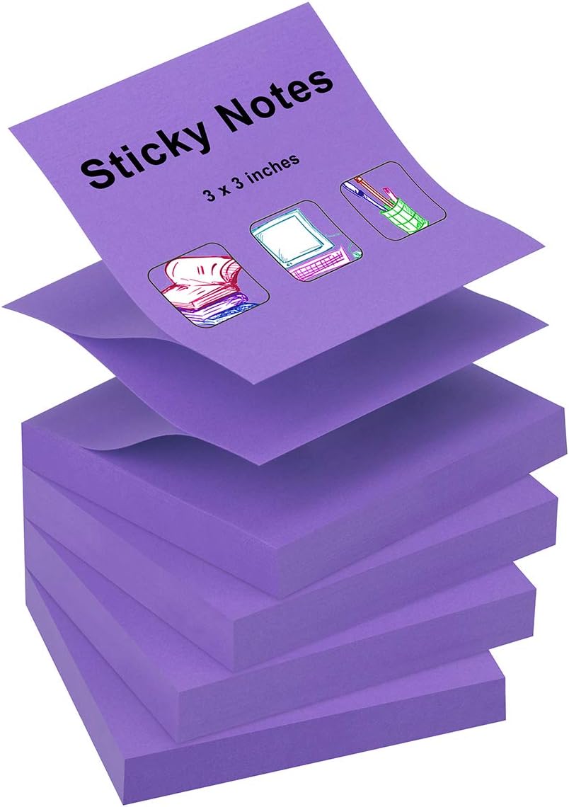 ZCZN 400 Sheets Pop-up Sticky Notes, 3 x 3 Inches, 4 Pads Bright Color Self-Stick Notes, 100 Sheets/Pad, Pink