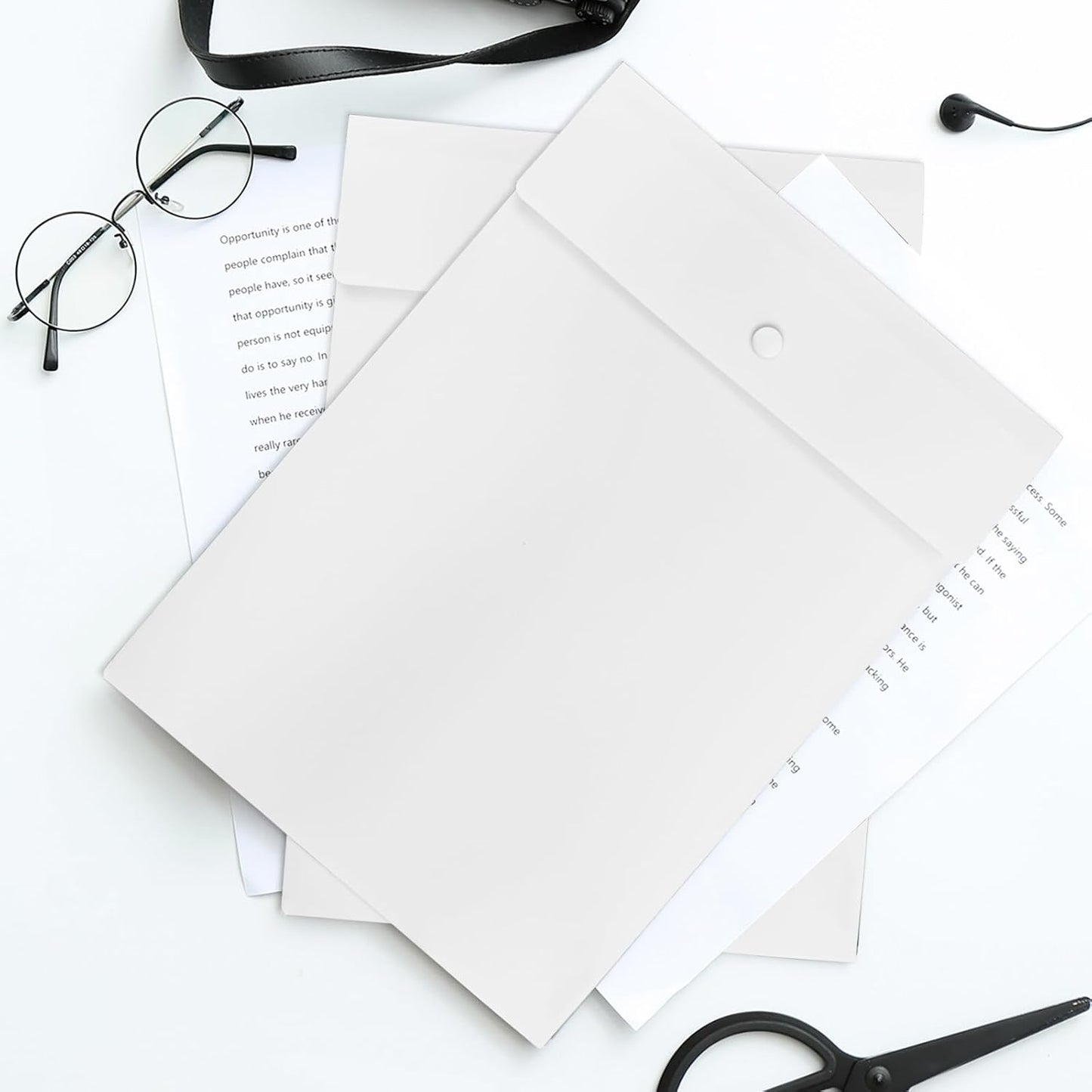VANRA Vertical File Folders Poly Filing Envelope Plastic Project Folder with Snap Button Closure for A4 Letter Size Paper (Pack of 5, Black)