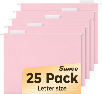 SUNEE Hanging File Folders, 25 Pack Letter Size Hanging File Folders with 1/5-Cut Tabs, Ideal for Home and Office Organization and Papers Classification, Bright Neon Pink