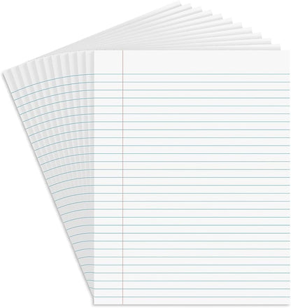STAPLES Notepads, 8.5” x 11”, Wide Ruled, White, 50 Sheets/Pad, 12‑Pack